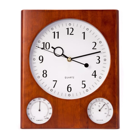 Bey Berk International Bey-Berk International Cherry Wood Wall Clock with Thermometer & Hygrometer - Brown BE50310